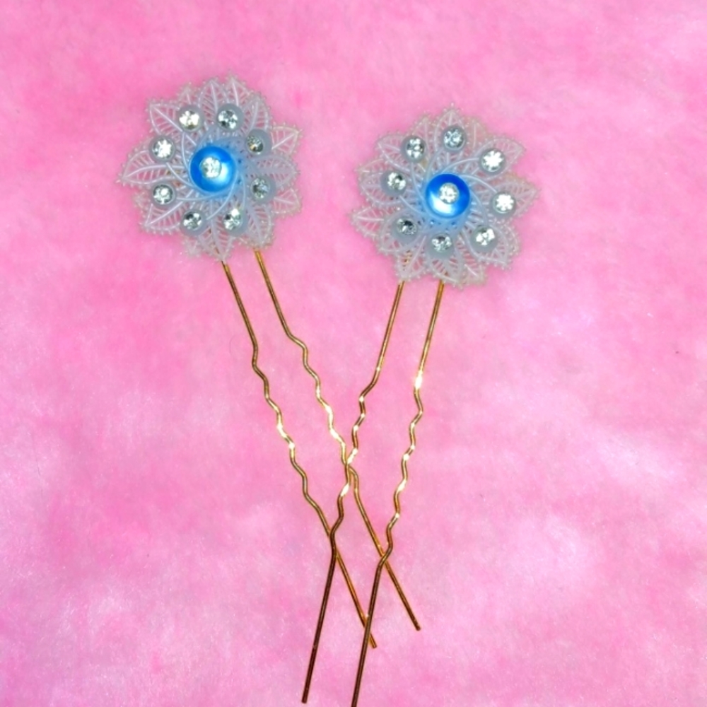 Blue Snowflake Hairpins